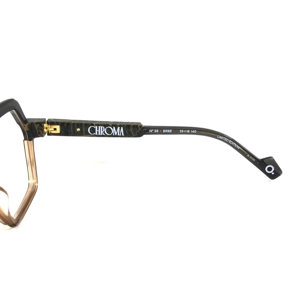 Etnia Barcelona Eyeglasses Frames CHROMA N38 BRBE Brown Beige Hexagon 53-18-140